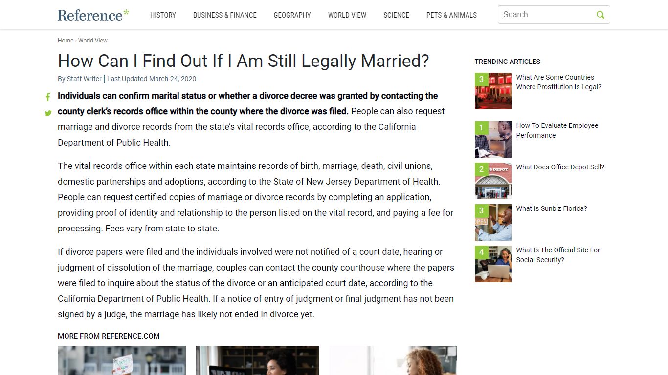 How Can I Find Out If I Am Still Legally Married? - Reference.com